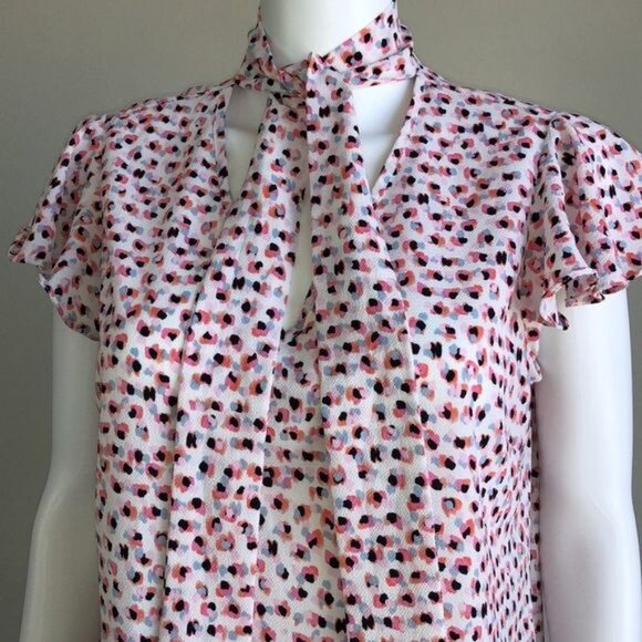 Adrianna Papell Tie Neck Ruffle Sleeve Blouse - M - Picture 5 of 9